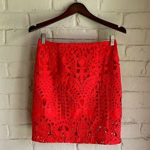 Forever 21 NWT red floral lace pencil work dress size medium tomato ruby red
